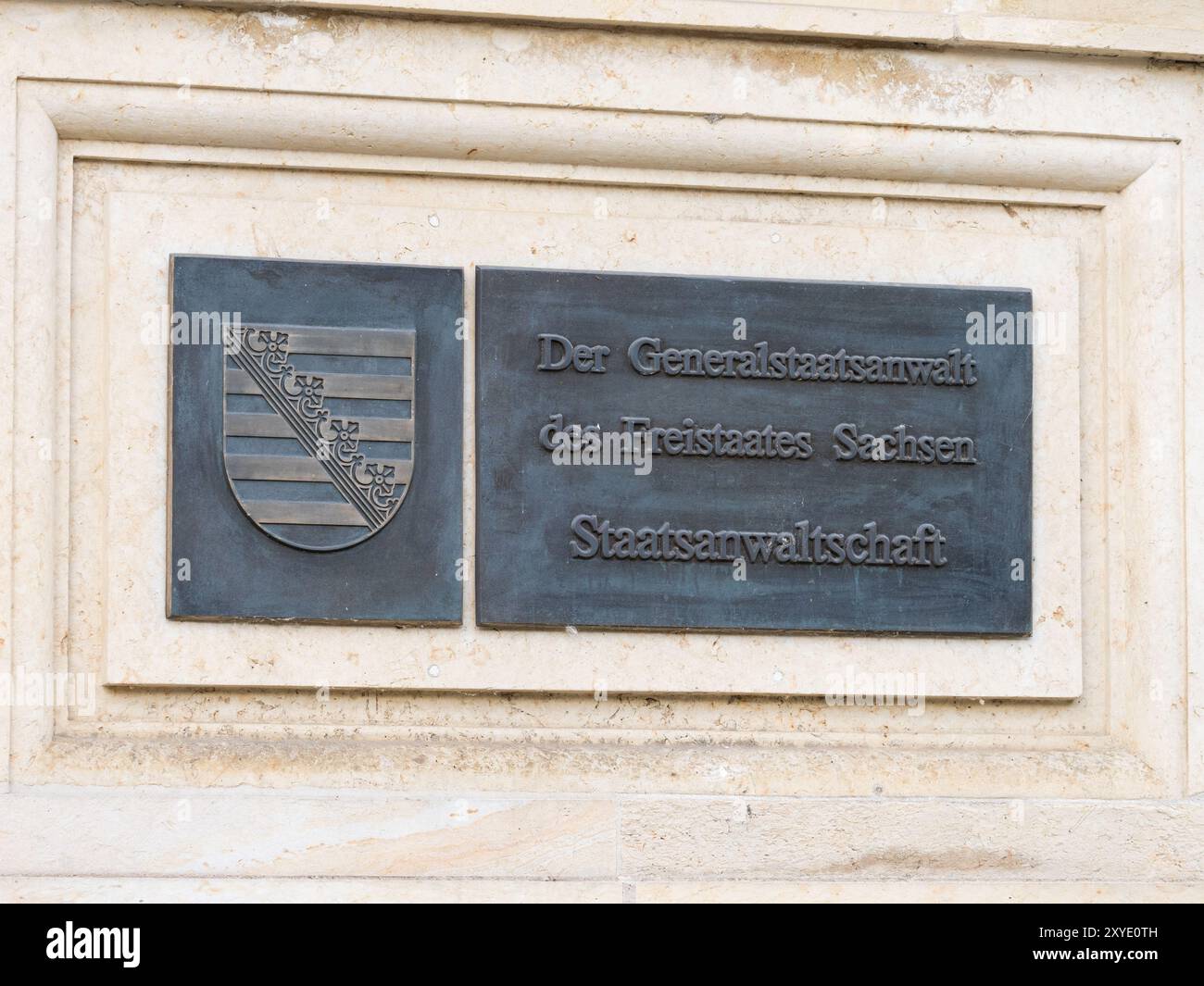 Staatsanwaltschaft (public prosecution) of Saxony sign at the building facade. Close up of the governmental house. Courthouse in Germany. Stock Photo