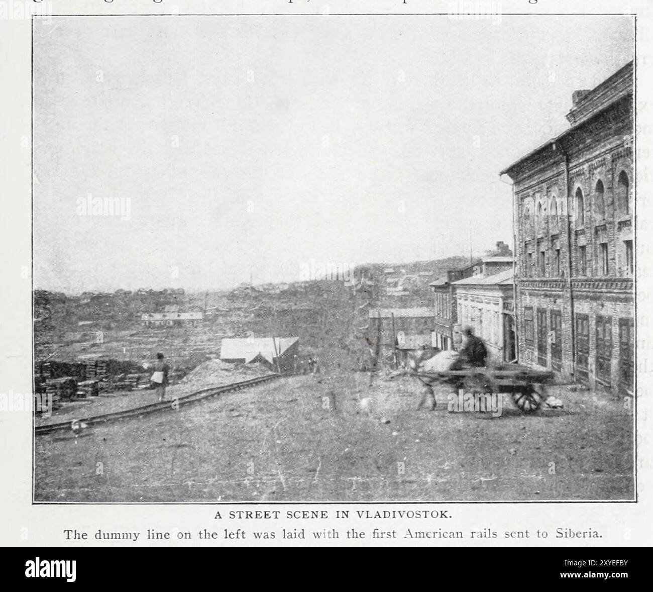 A street scene in Vladivostok  from the Article RUSSIA'S FIELD FOR ANGLO-SAXON ENTERPRISE IN ASIA. By Alexander Hume Ford. from The Engineering Magazine Devoted to Industrial Progress Volume XIX 1900 The Engineering Magazine Co Stock Photo