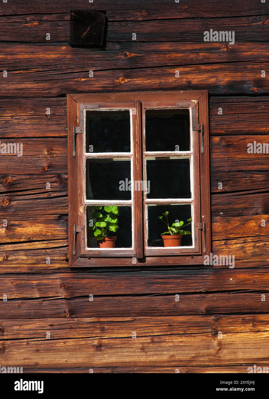 Wooden house facade with window Stock Photo - Alamy