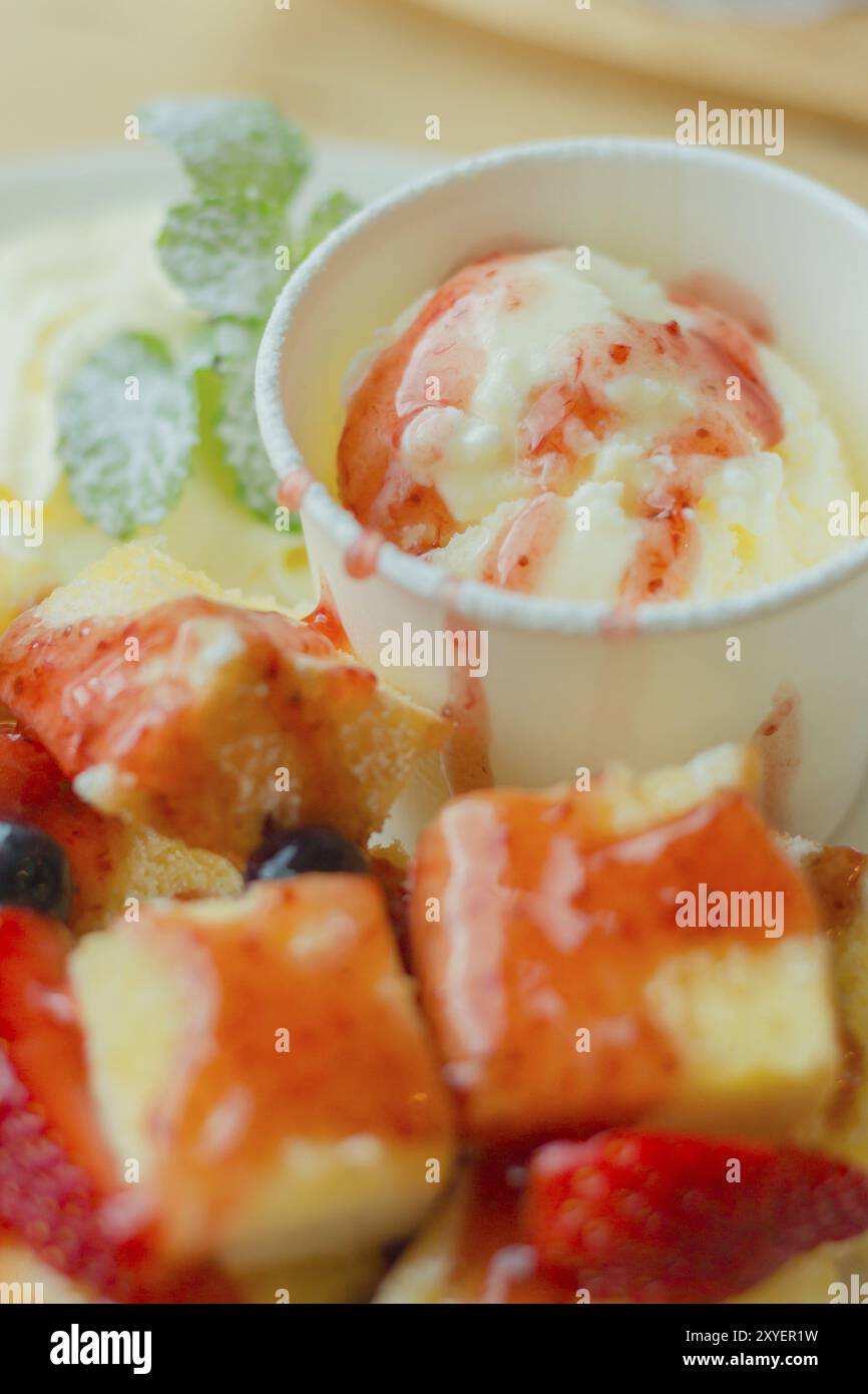 Strawberry Honey toast with fresh mix berries Stock Photo