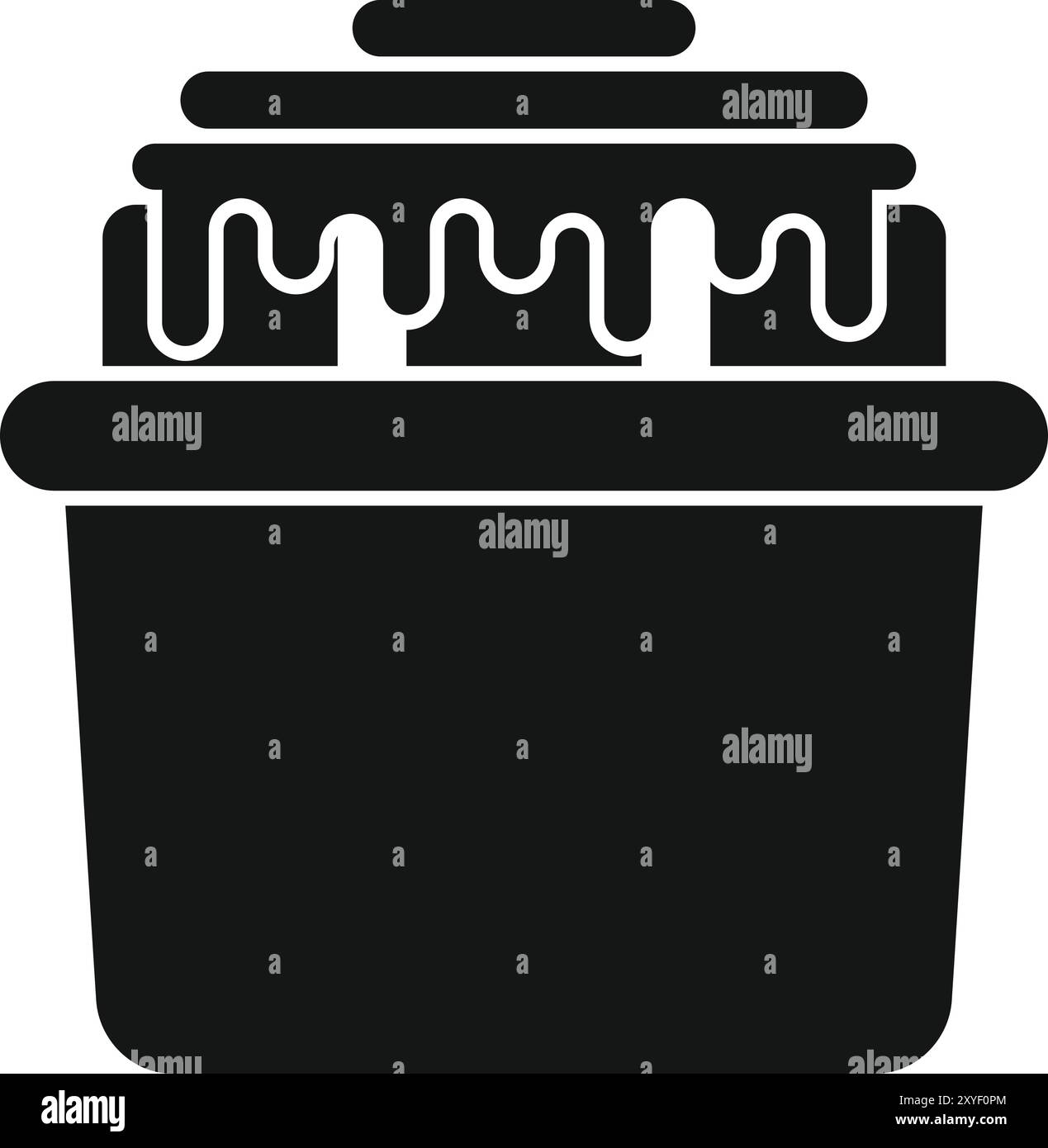 Black silhouette icon of a laundry basket full of clothes soaking in detergent Stock Vector