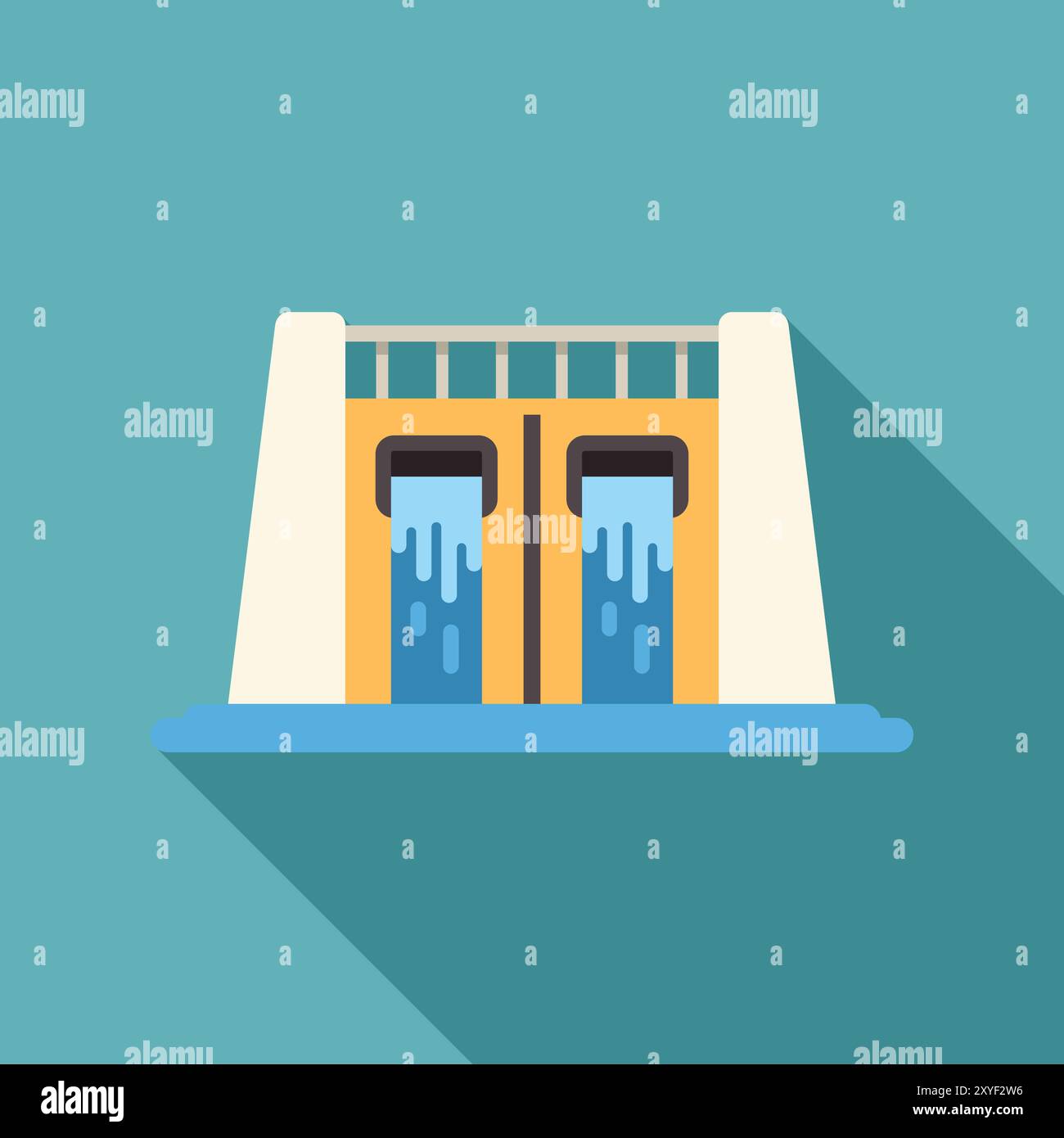 Water flowing over a dam and through turbines to generate hydroelectric ...