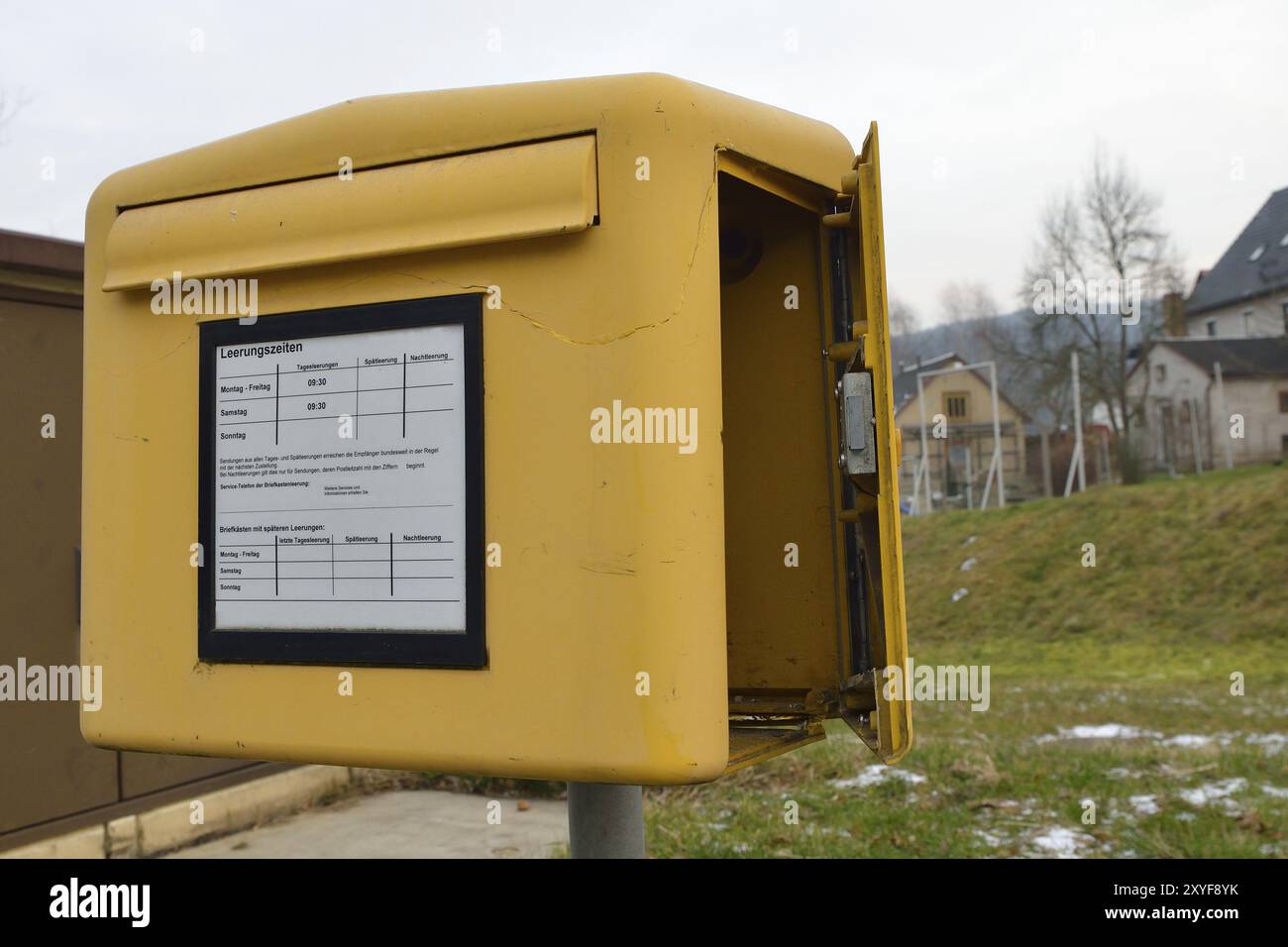 Destroyed mailbox after New Year's Eve Stock Photo