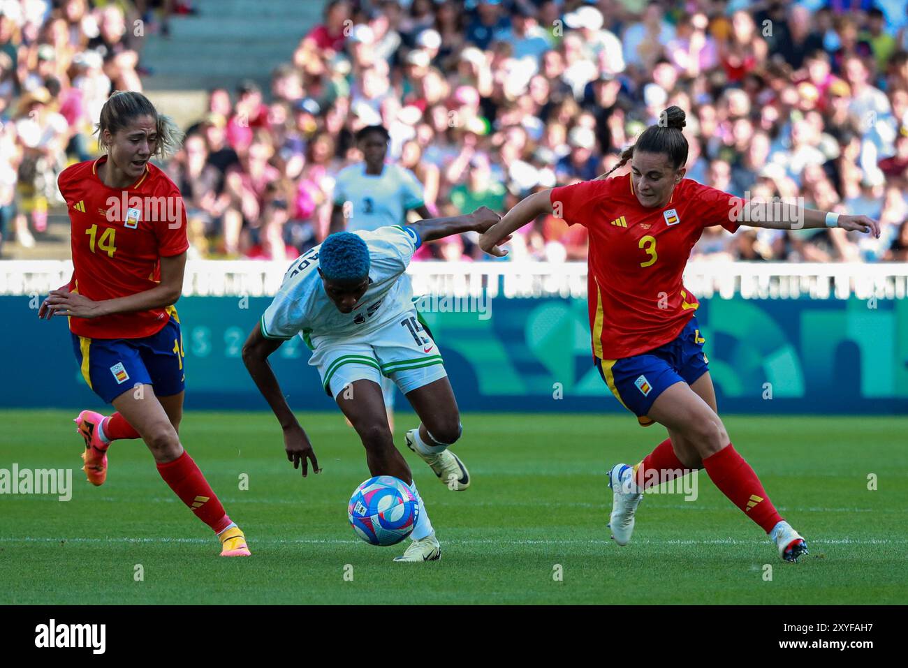 NANTES, FRANCE - JULY 28: Rasheedat Ajibade of Nigeria and Laia ...