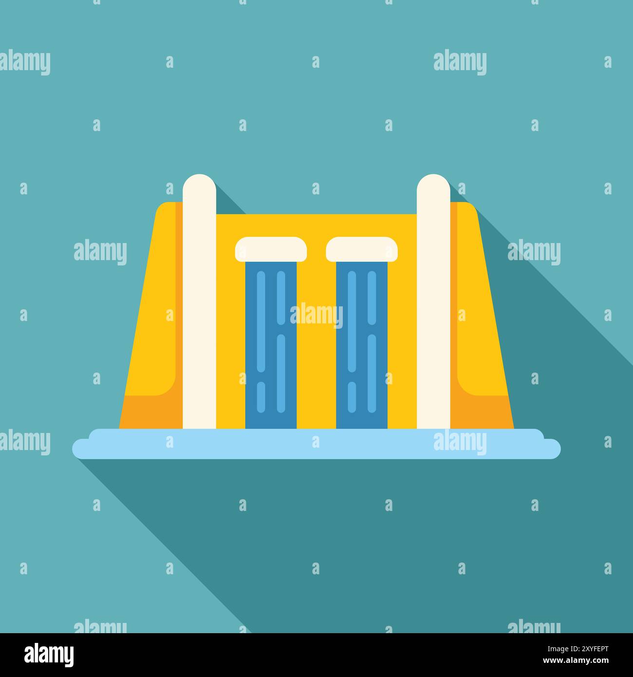 This colorful vector illustration shows a hydroelectric power plant ...