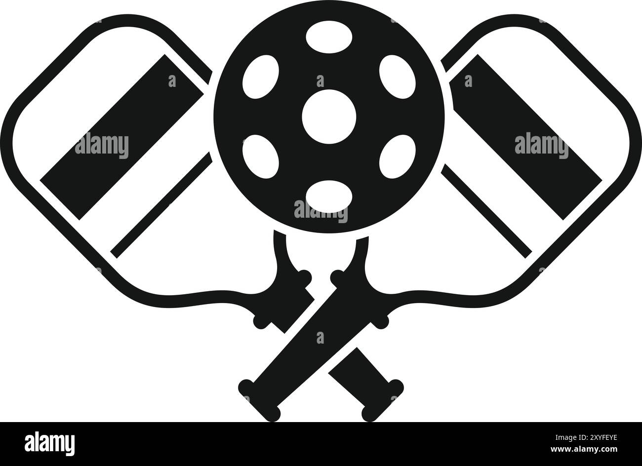 Simple icon of two pickleball paddles crossed like an x with a ball ...