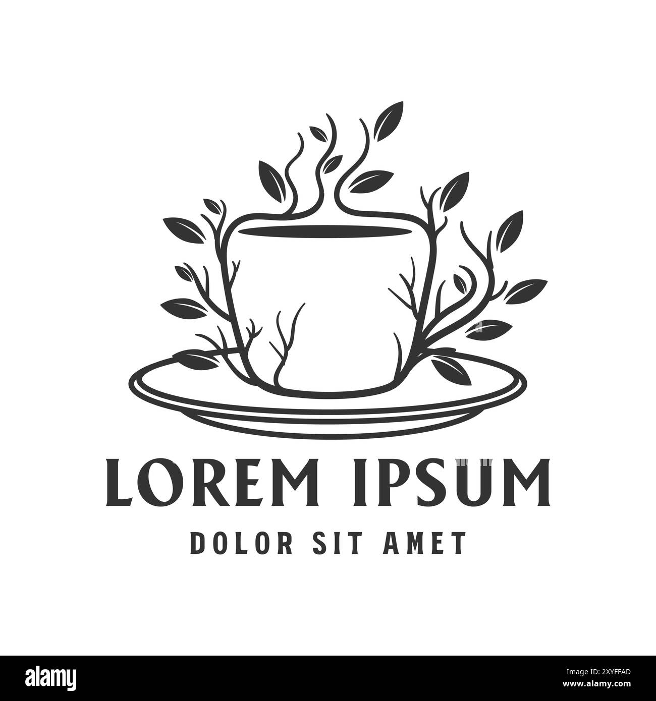 Coffee or Tea Cup Mug with Tree Plant Leaf Branch Illustration Vector Stock Vector