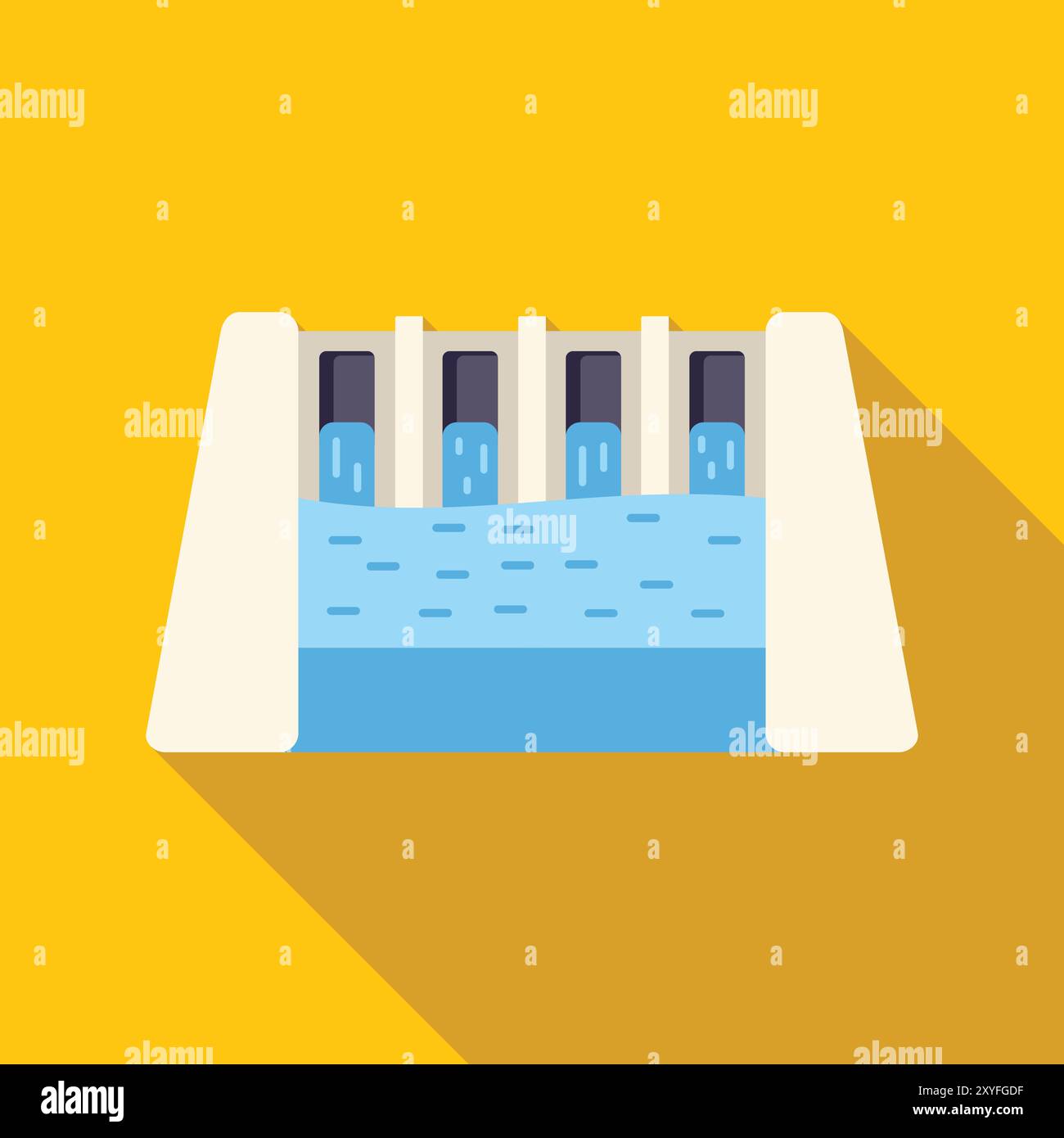 This colorful vector illustration shows a hydroelectric power plant ...