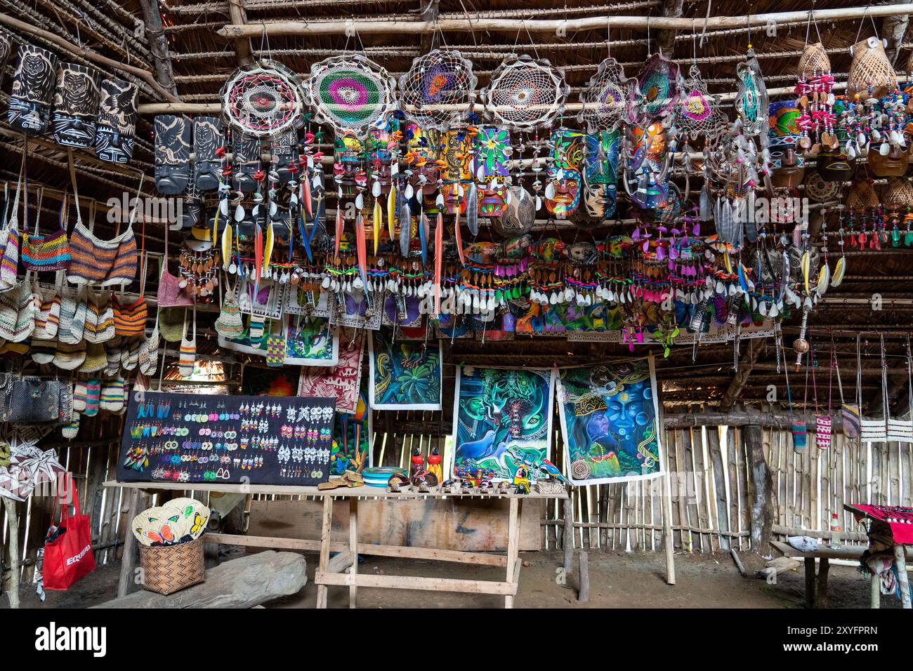 Handicrafts for Sale by the Boras of the Peruvian Amazon Stock Photo