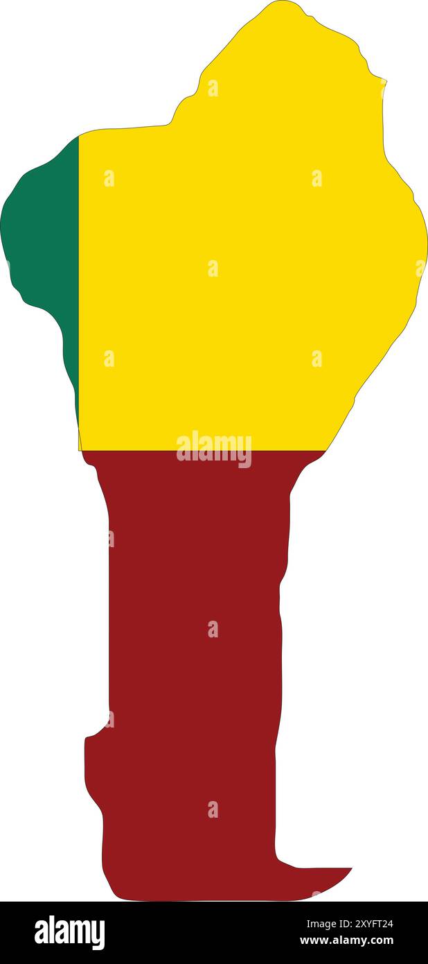 Benin Flag in Map, Benin Map with Flag, Country Map, Benin with Flag, Nation Flag Benin Stock Vector