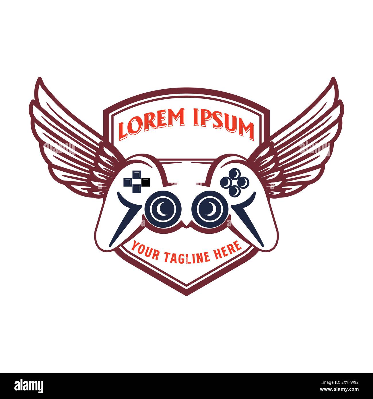 gaming-console-stick-with-shield-wings-badge-emblem-label-illustration-vector-2XYFW92.jpg