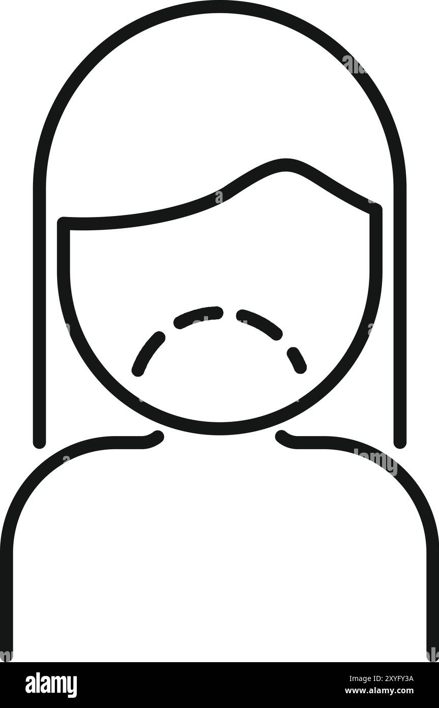 Line icon for a woman feeling sad, with tears in her eyes and a frown on her face Stock Vector