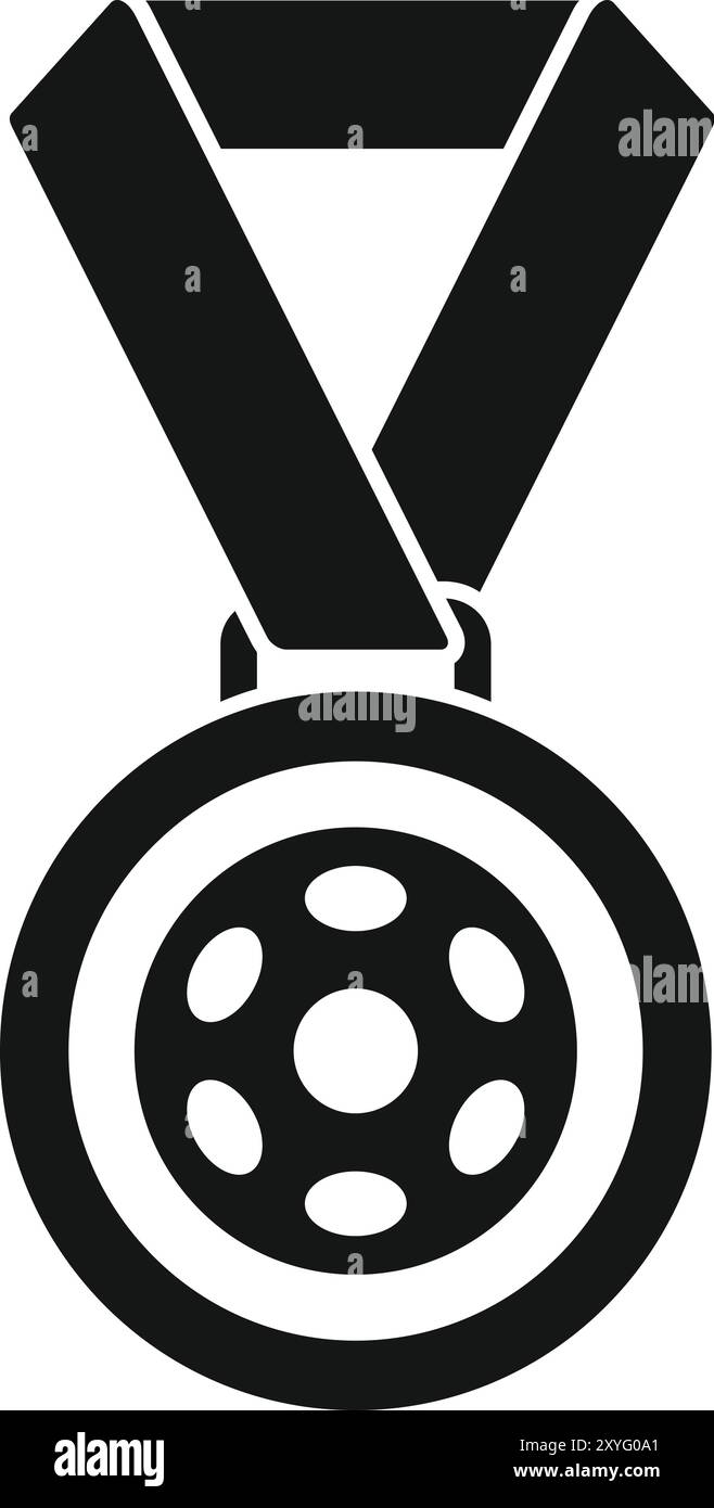 Silhouette icon of a medal with a floorball ball design, celebrating victory in a floorball competition Stock Vector