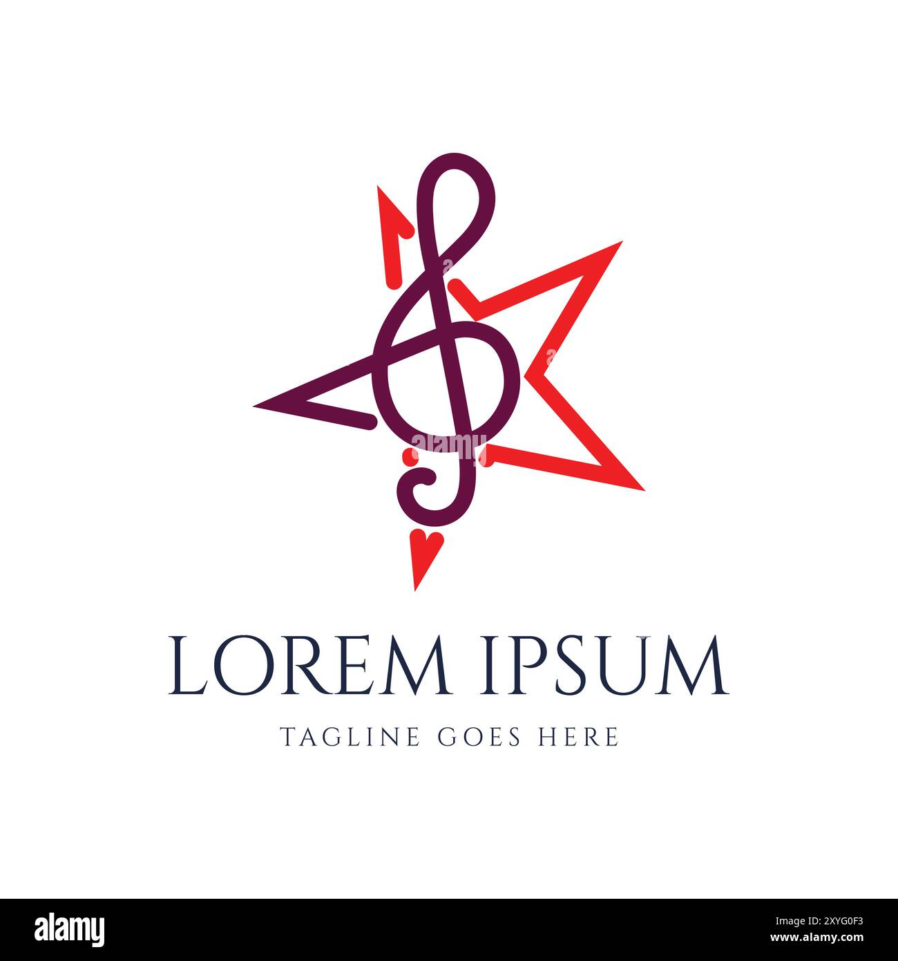 Star with Note Treble Clef Line Outline Icon Illustration Design Vector Stock Vector