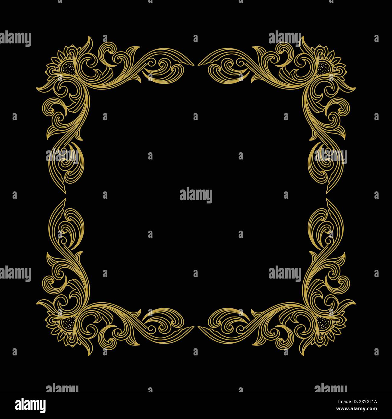 Vintage Square Royal Border Frame with Golden Art Deco Ornaments on ...