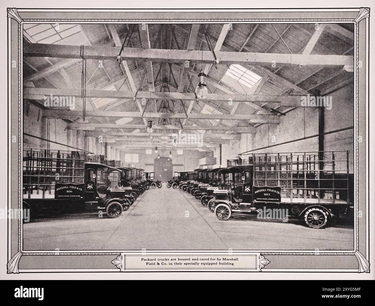 Fleet of Packard Trucks in used by Marshall Field & Co. Vintage catalog