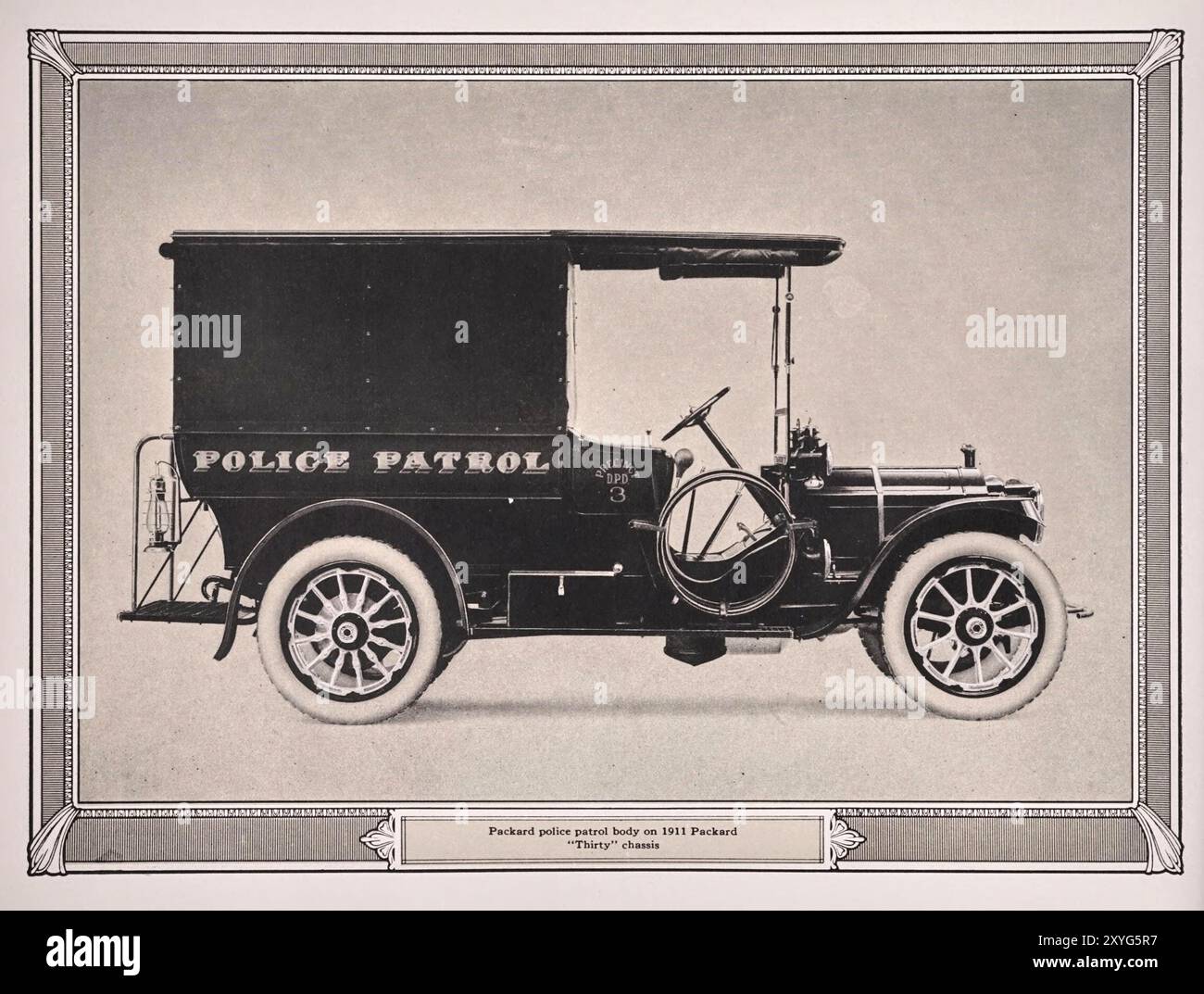 Packard Police Patrol body. Vintage catalog photograph of Packard Motor