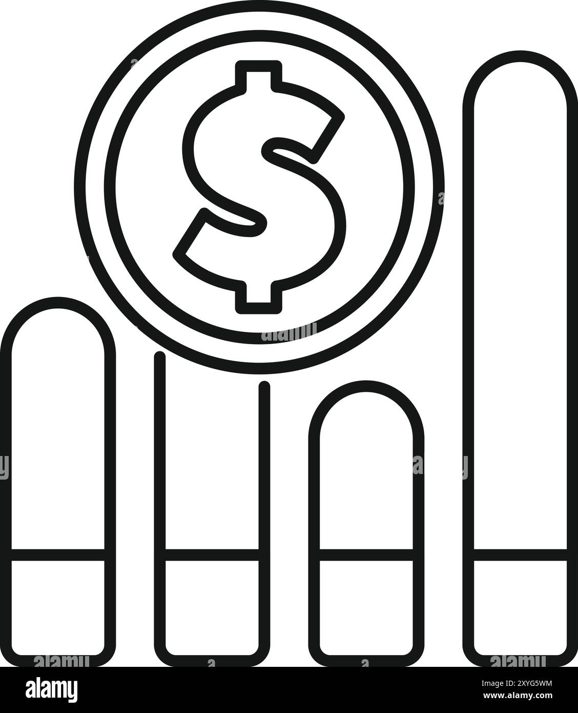 Line art vector illustration of a dollar coin over an increasing four ...