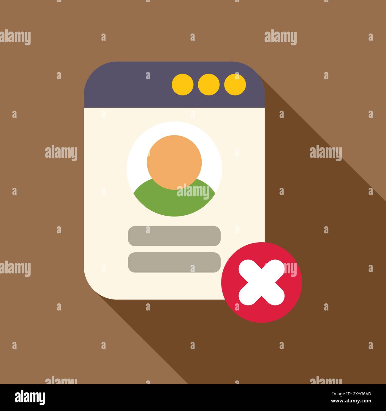 Website user profile with a red cross showing data removal Stock Vector