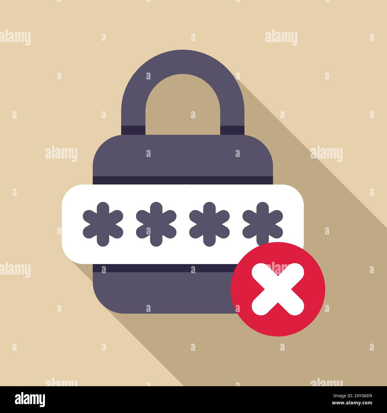 Padlock is showing a wrong password with a cross mark Stock Vector