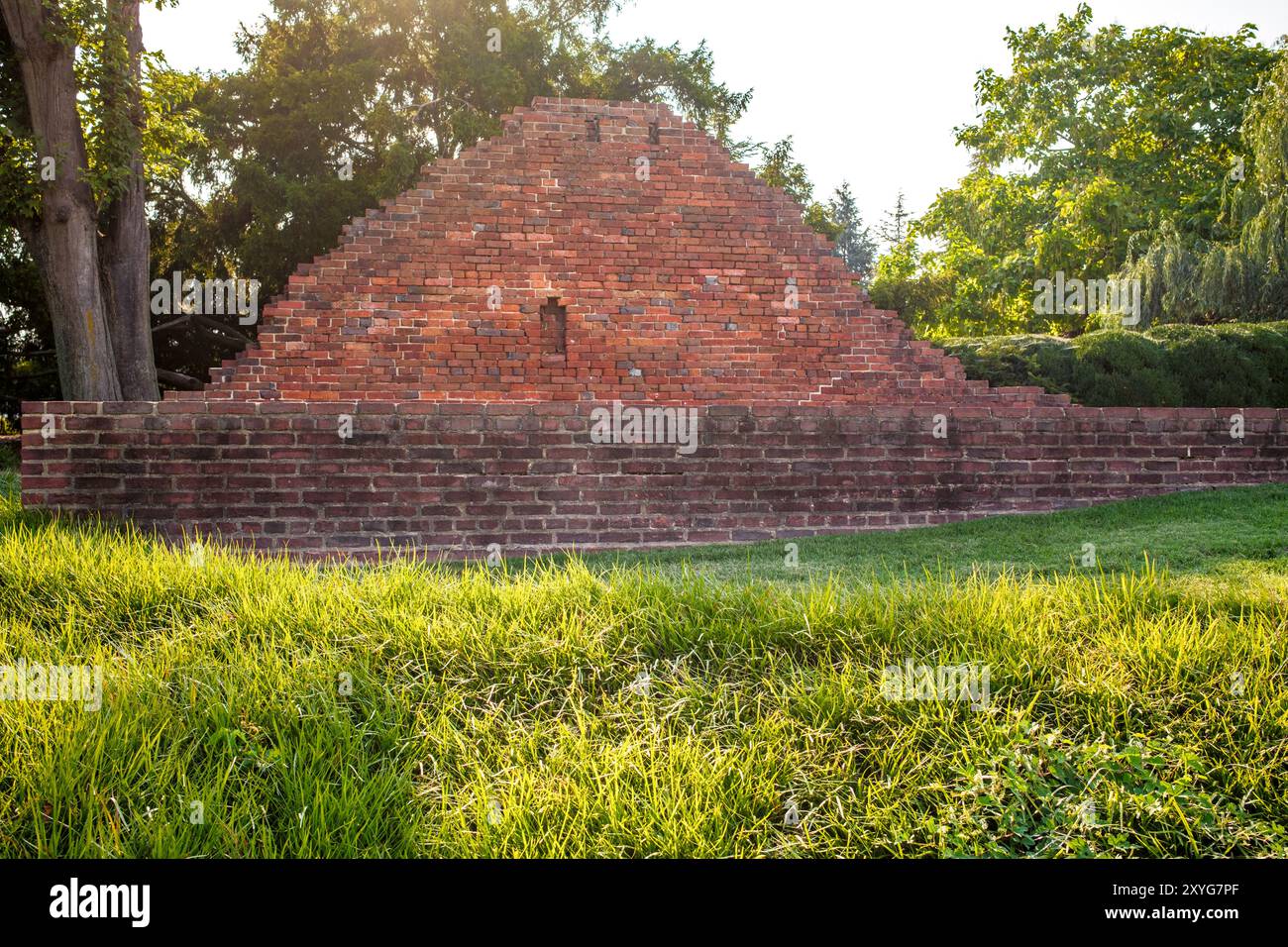 ARLINGTON, Virginia — The preserved ruins of Abingdon Plantation at Ronald Reagan Washington National Airport. This site features the brick foundations of the 18th century plantation house and kitchen, along with interpretive signs detailing the property's history from Colonial times through the Civil War era and into the 20th century. Once home to members of George Washington's extended family, the site now offers airport visitors a glimpse into the area's rich history. Stock Photo