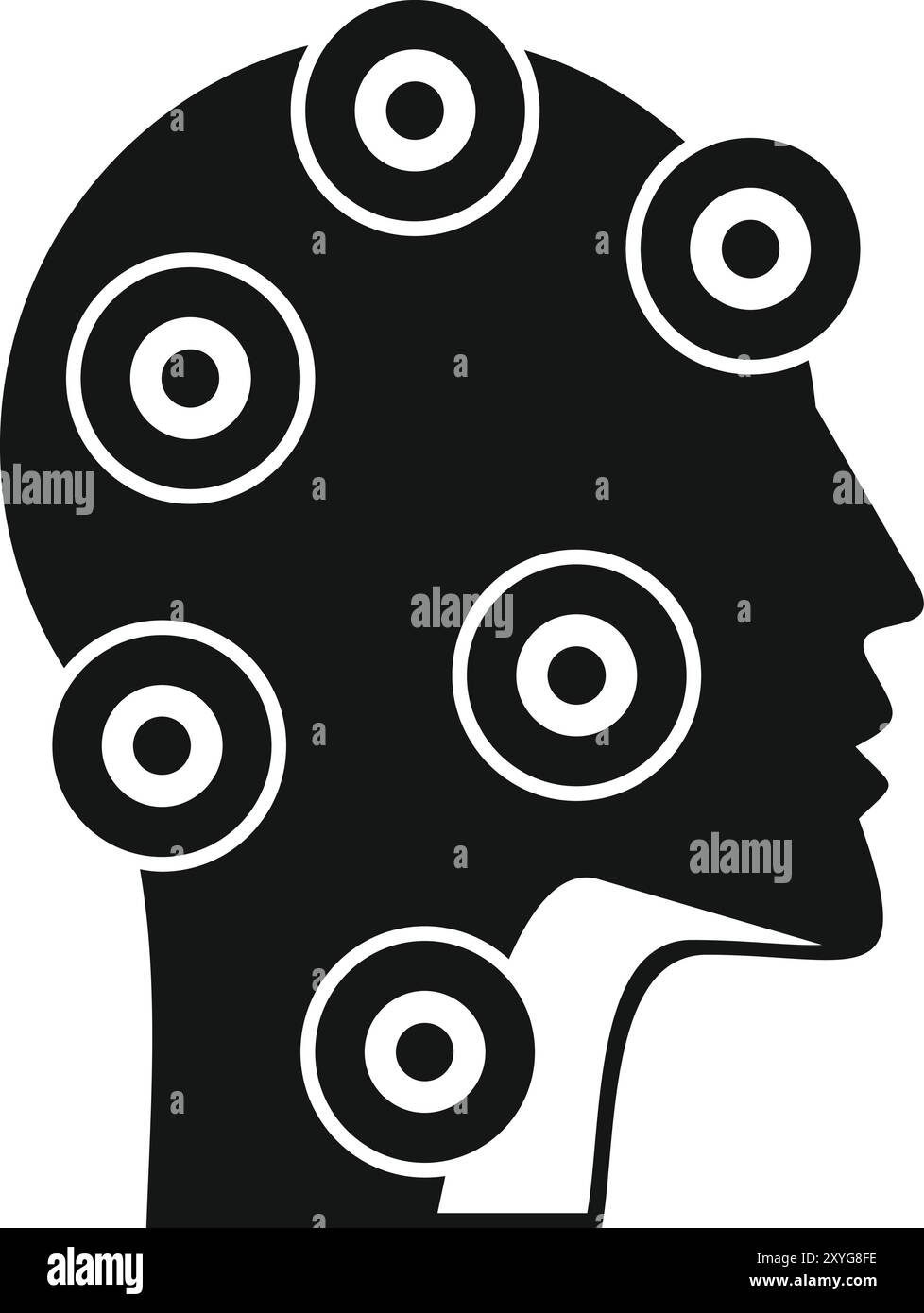 Black silhouette of a human head with sensors is representing artificial intelligence concept Stock Vector