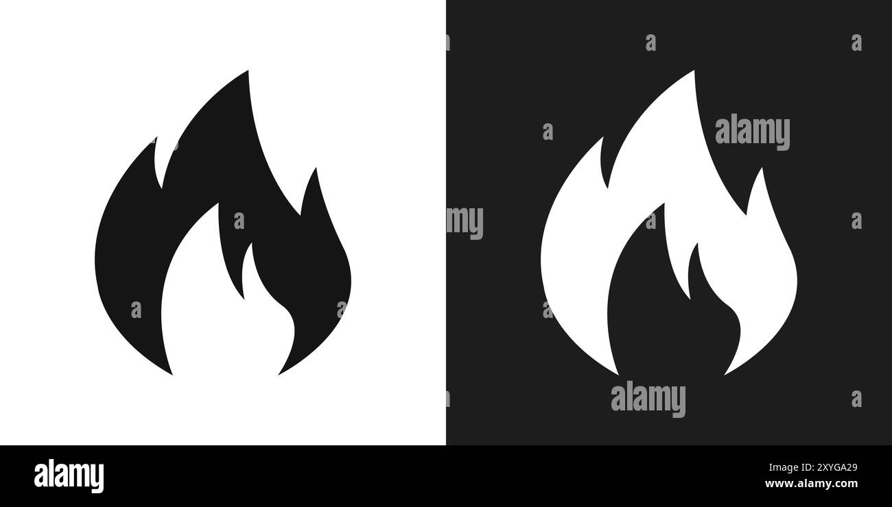 Flame icon logo sign vector outline in black and white color Stock ...