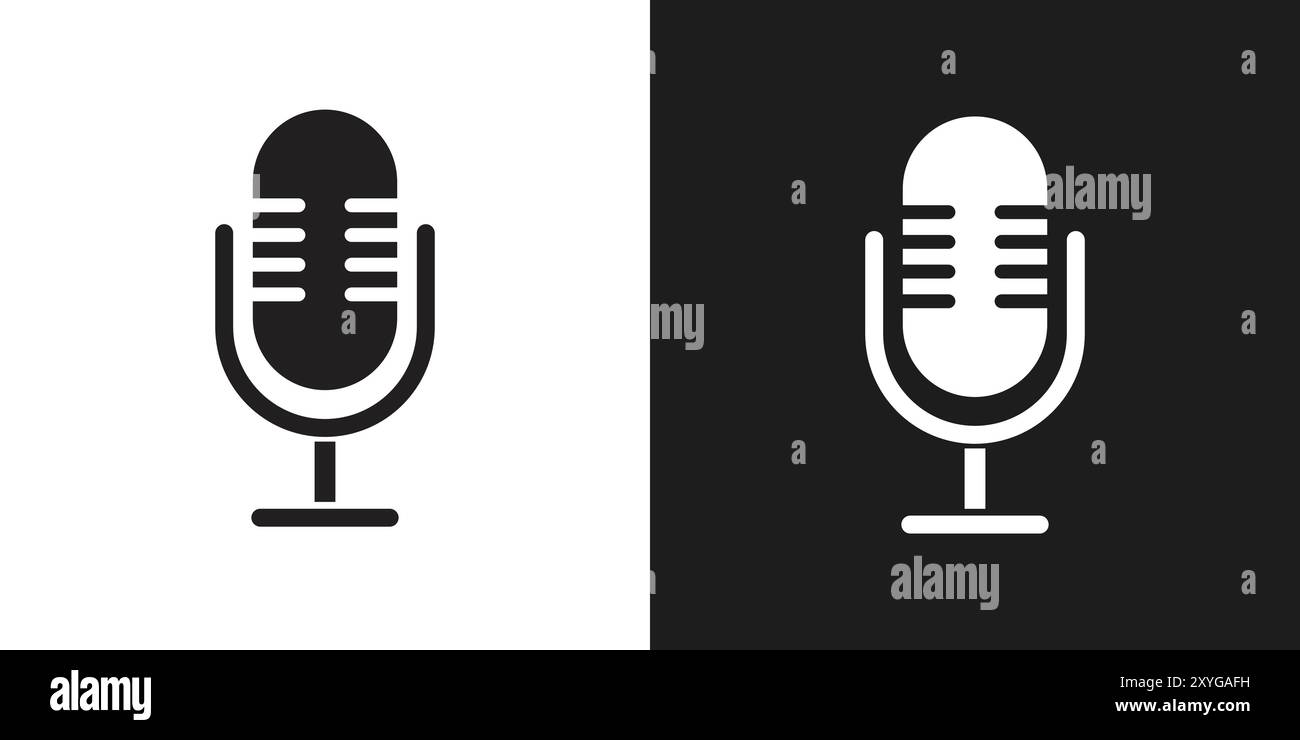 Microphone icon logo sign vector outline in black and white color Stock ...