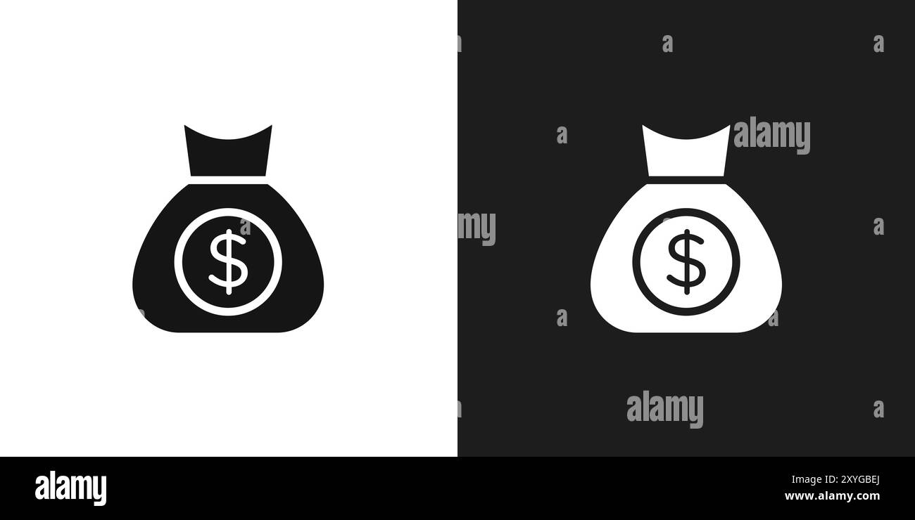 Money bag icon logo sign vector outline in black and white color Stock ...