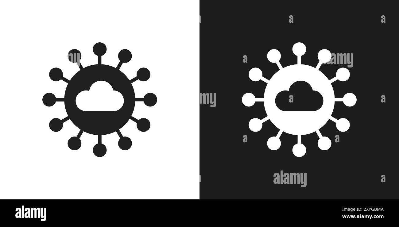 Network cloud icon logo sign vector outline in black and white color ...