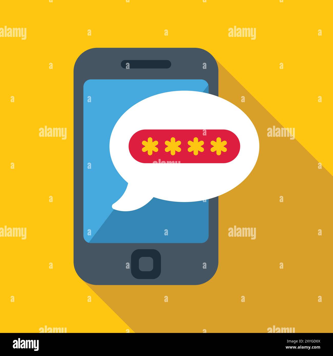 Smartphone is showing a speech bubble containing a password hidden with asterisks Stock Vector