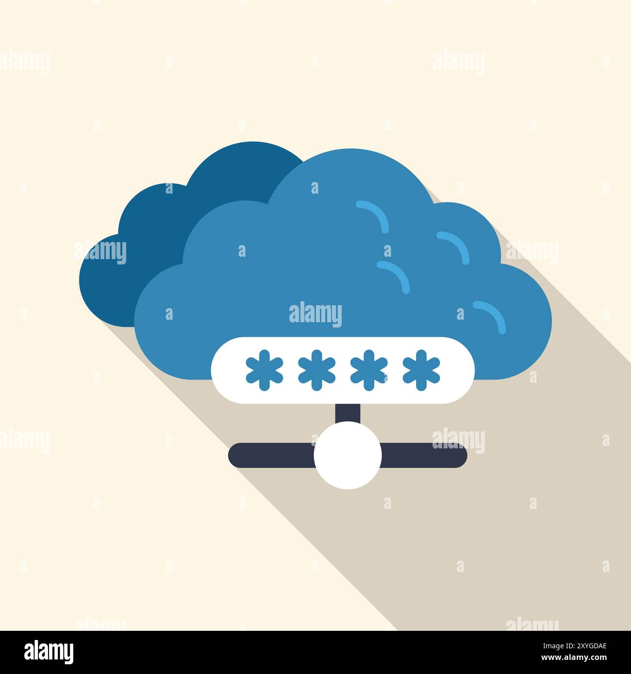 Cloud computing icon is showing a password protected network, displaying the concept of secure data storage Stock Vector