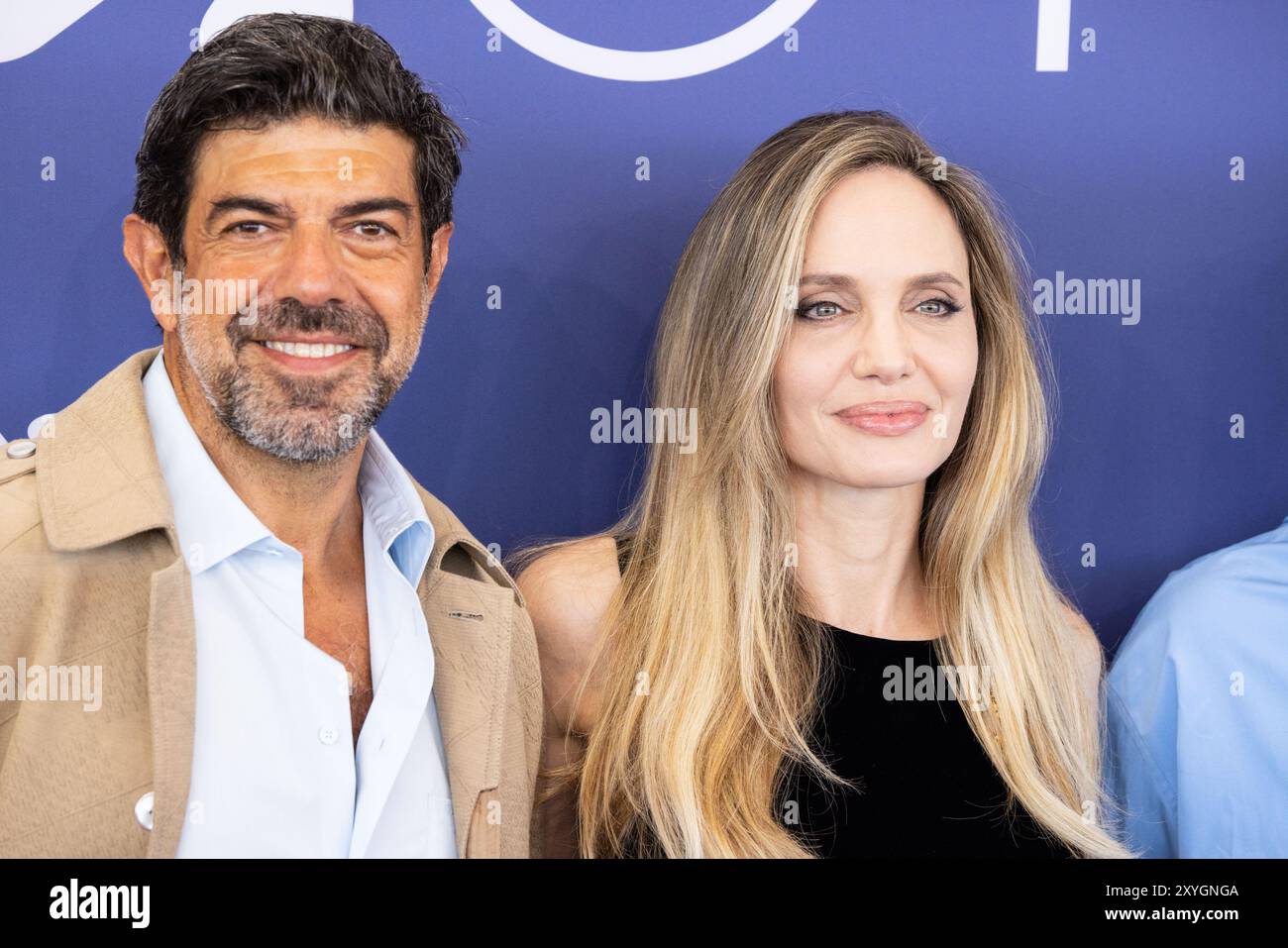 Lido Di Venezia, Italy. 29th Aug, 2024. Pierfrancesco Favino and Angelina  Jolie attend a photocall for the movie \, image size:1300x957