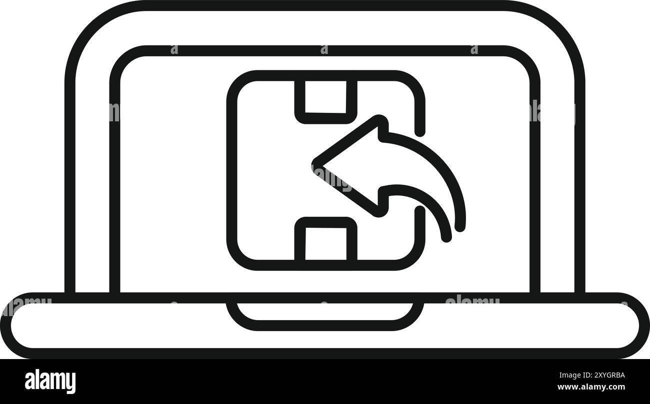 Return policy concept represented by a box with a return arrow on a laptop screen, symbolizing online returns Stock Vector