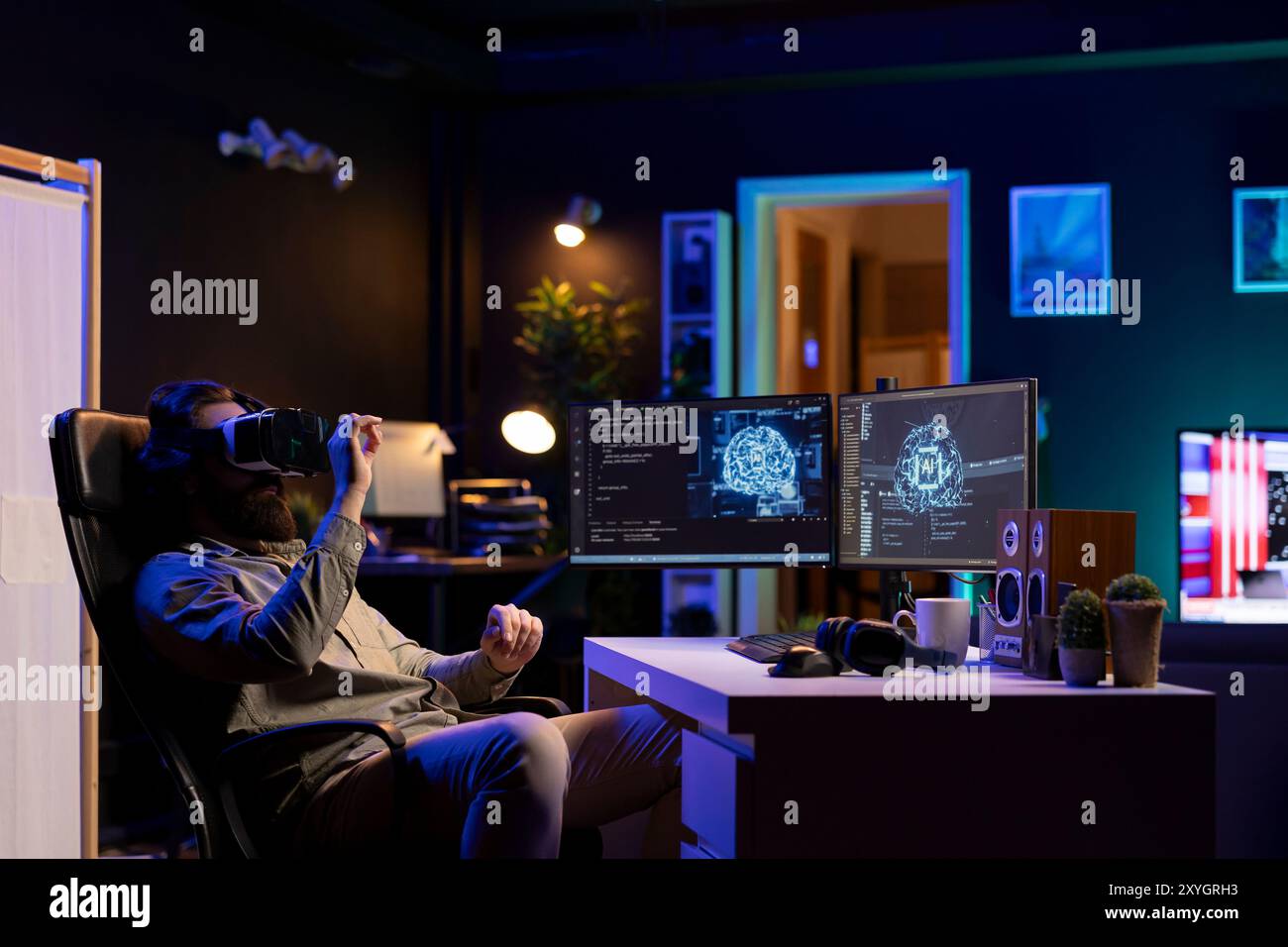 Developer using VR headset technology to update artificial intelligence ...