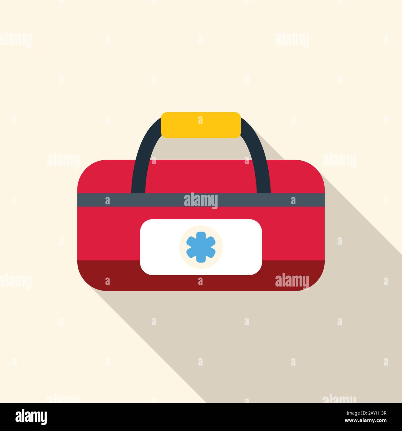 Red first aid kit closed, showing the internationally recognized blue ...