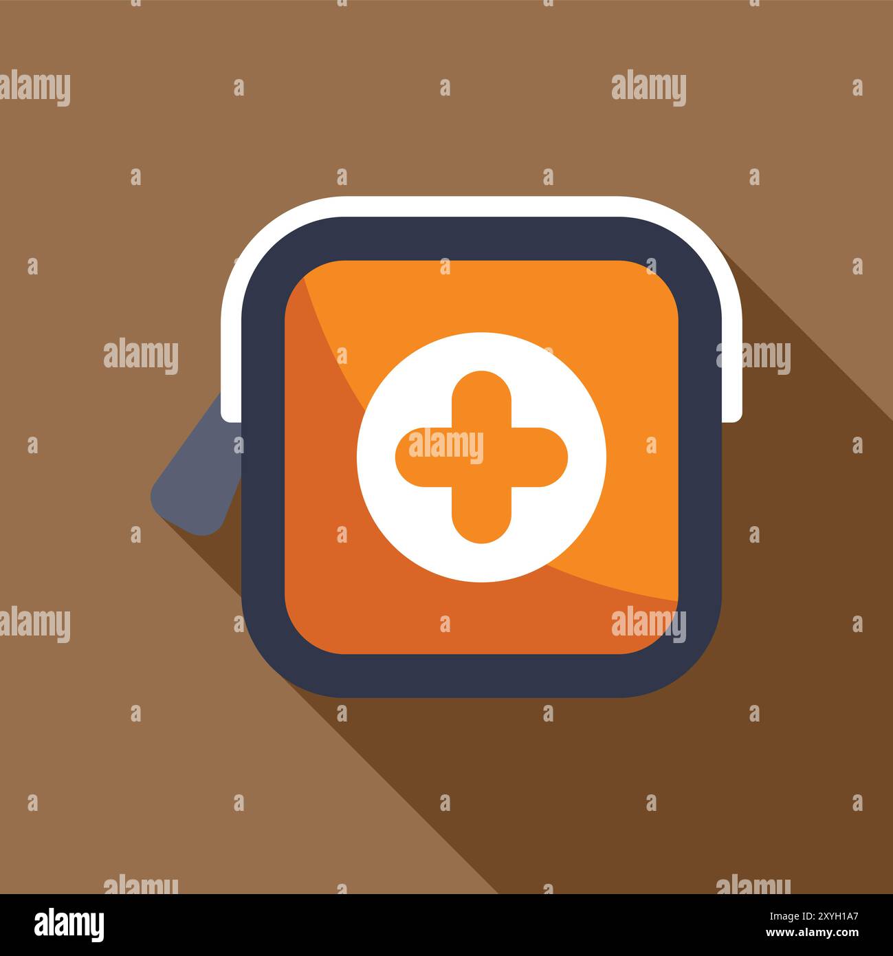 Orange first aid kit icon is casting a long shadow on a brown background Stock Vector
