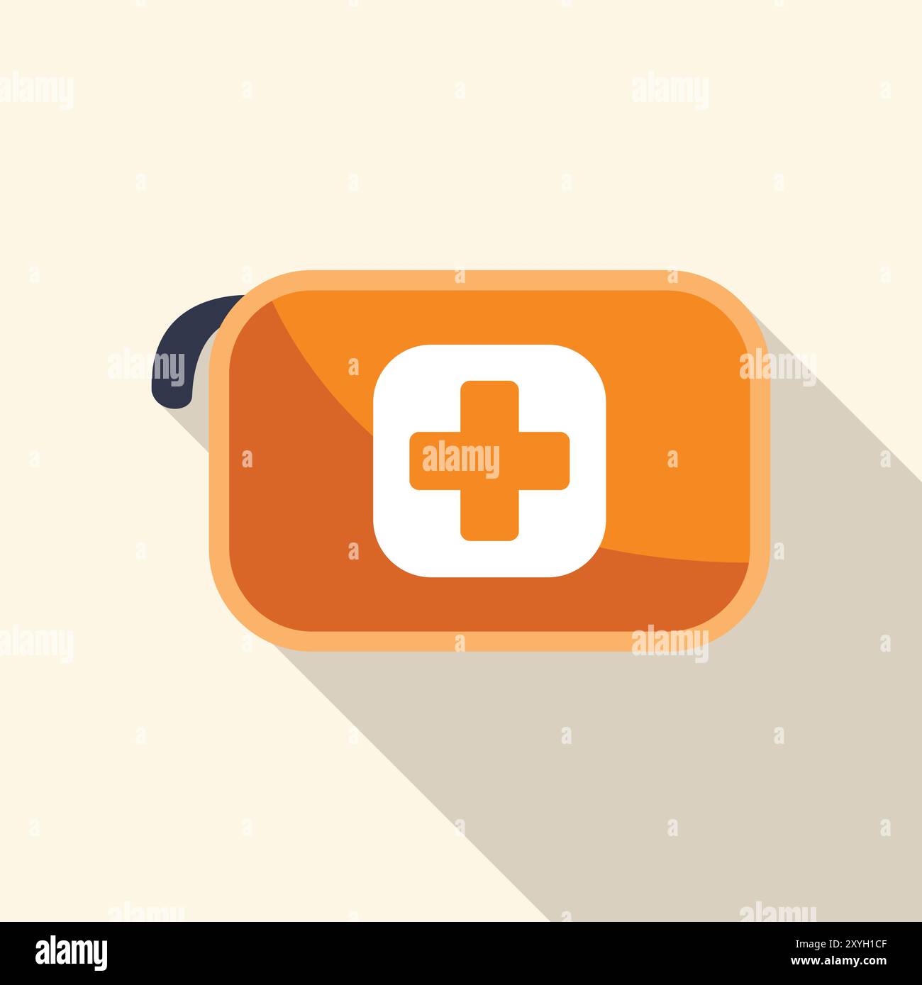 Orange first aid kit closed, over a white background with a long shadow Stock Vector