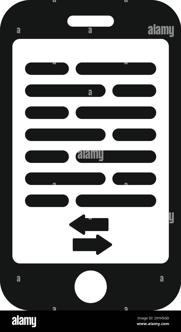 Simple black and white vector icon of a smartphone displaying editable ...