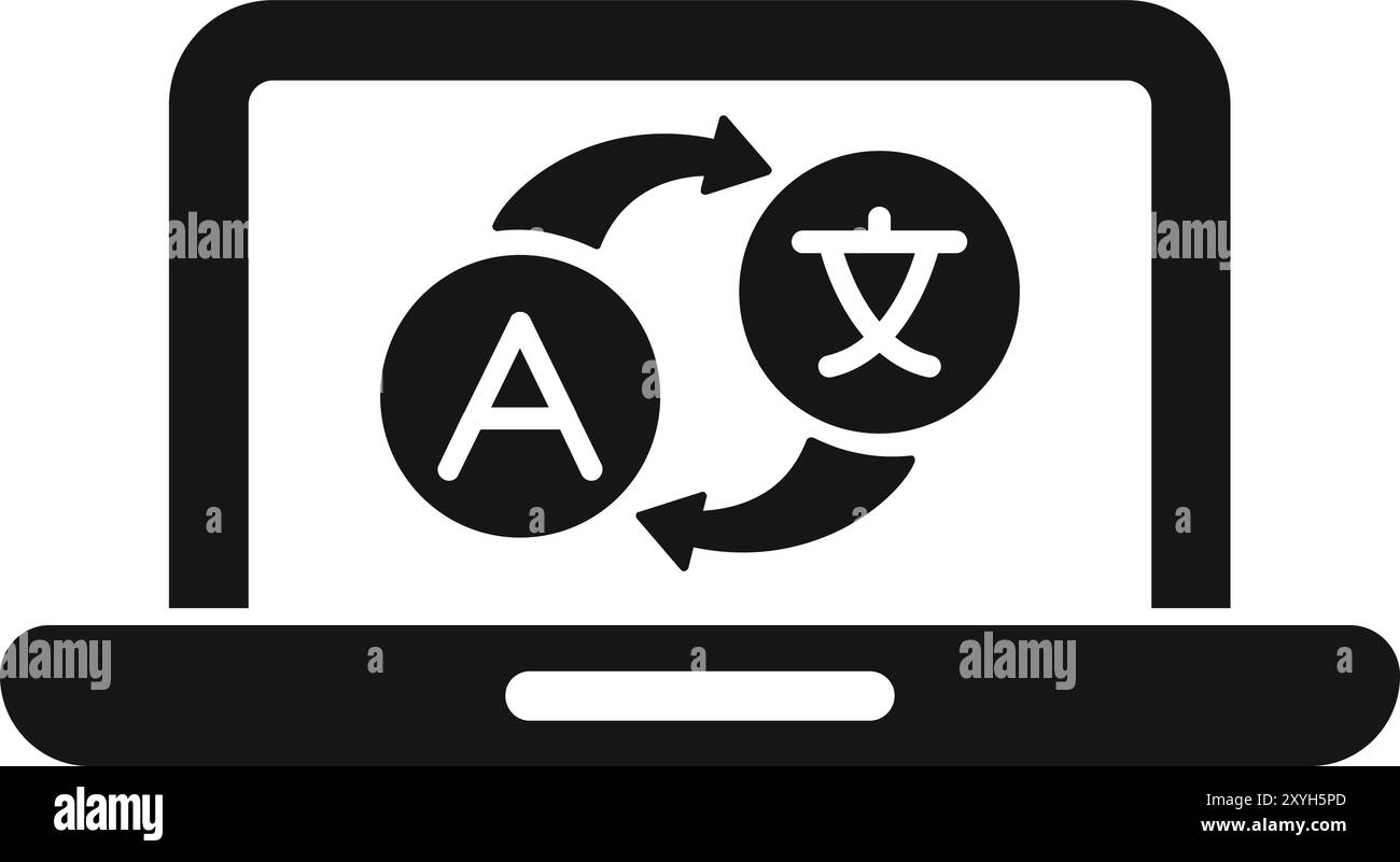 Laptop displaying language translation process converting text between