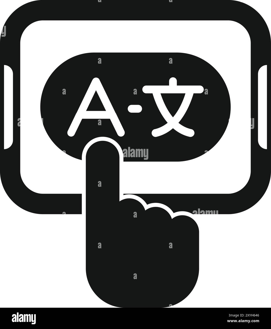 This simple vector icon represents the act of selecting a language on a tablet computer Stock Vector