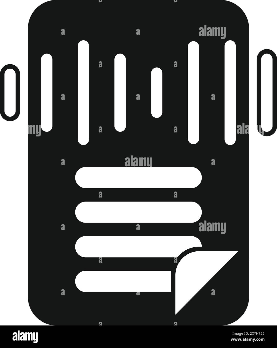 Black glyph icon representing a music player interface showing playlist with equalizer displayed Stock Vector