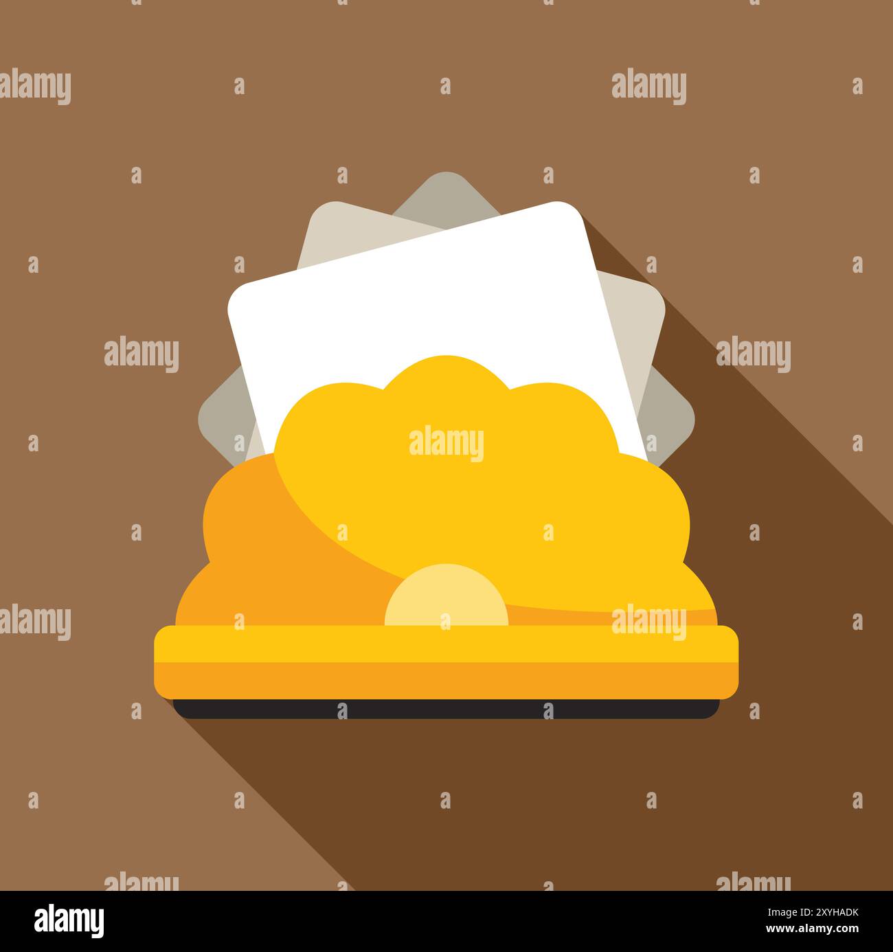 Yellow napkin holder with napkins flat icon with long shadow on brown background Stock Vector