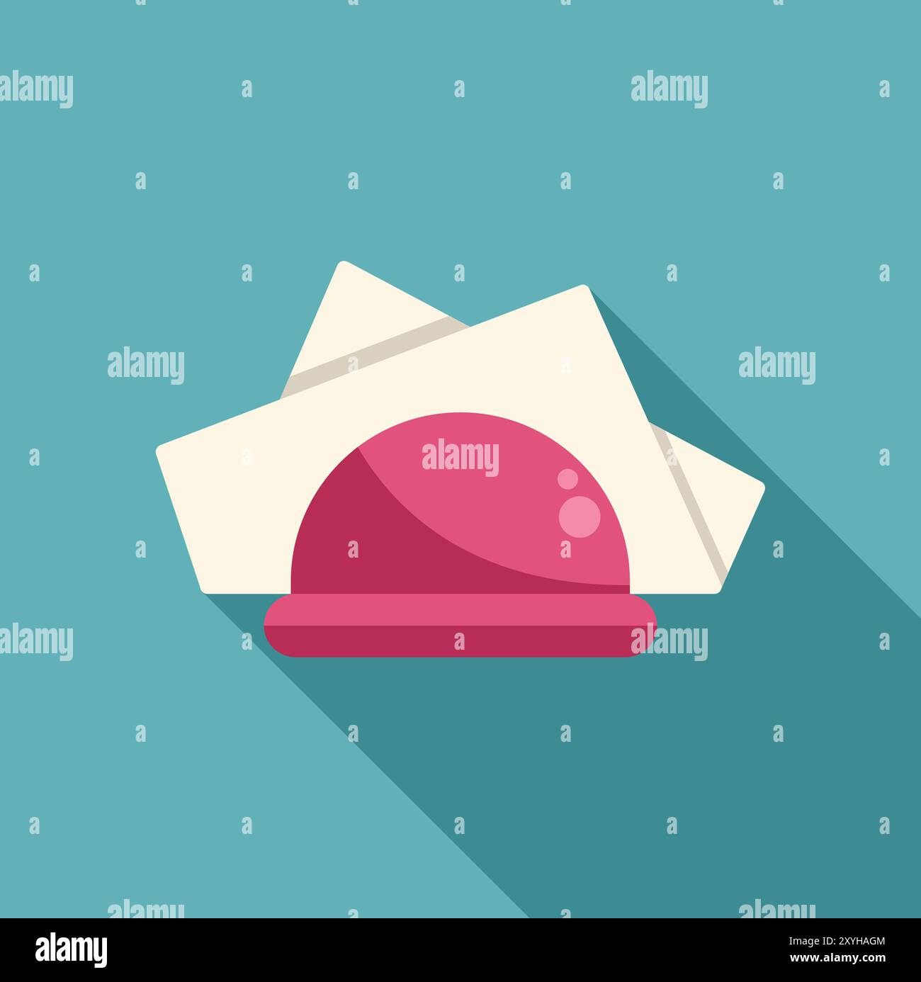 Pink napkin holder dispensing paper napkins casting a long shadow over a blue background Stock Vector