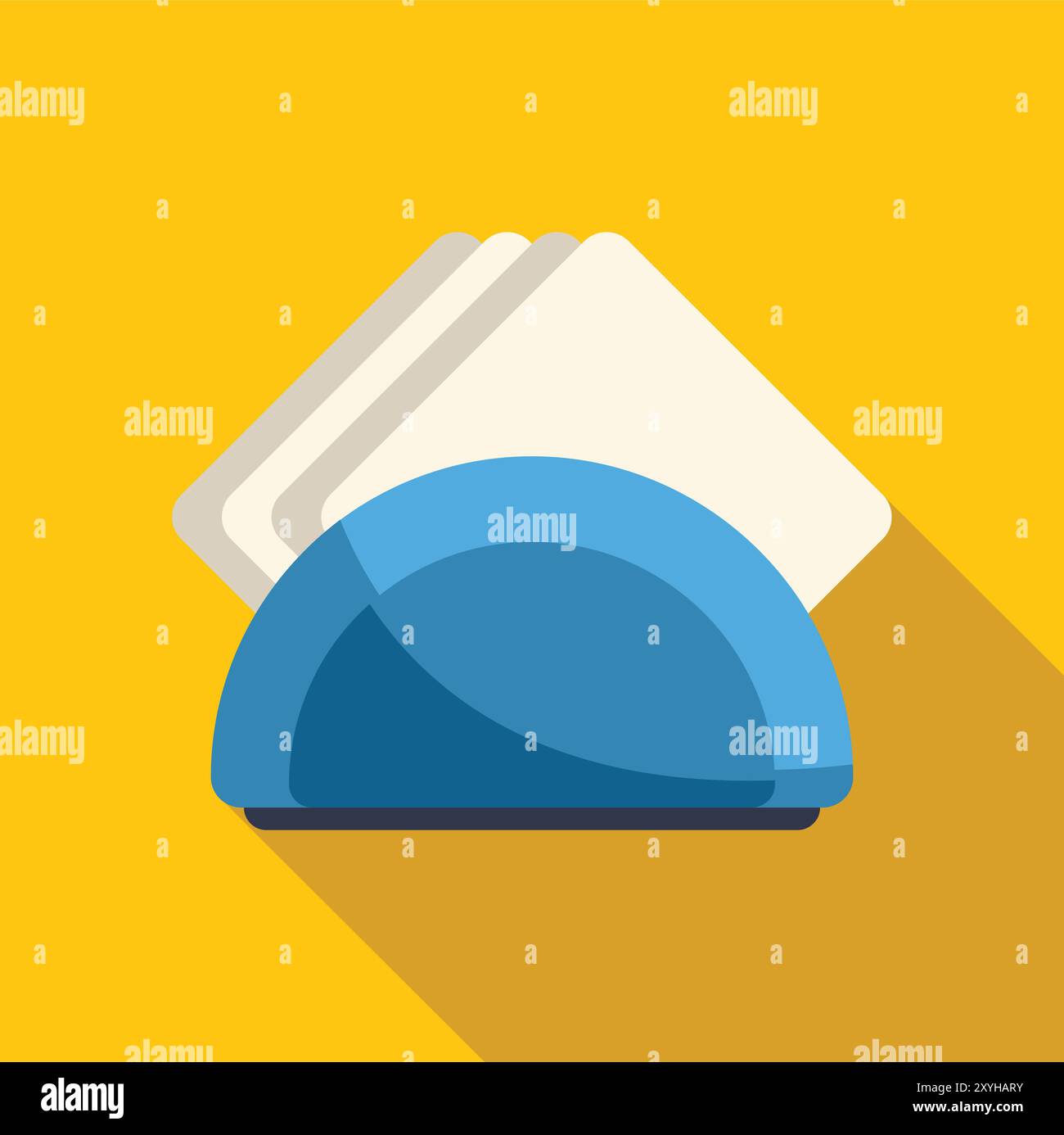Blue napkin holder with napkins casting a long shadow on a yellow background Stock Vector