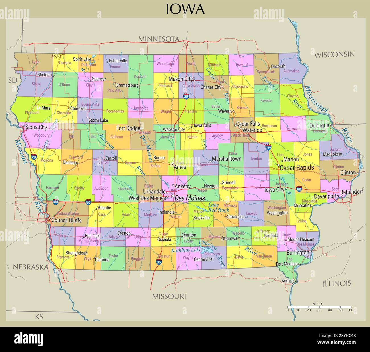 Map of Iowa United States Stock - Map Of Iowa United States 2XYHC4X 