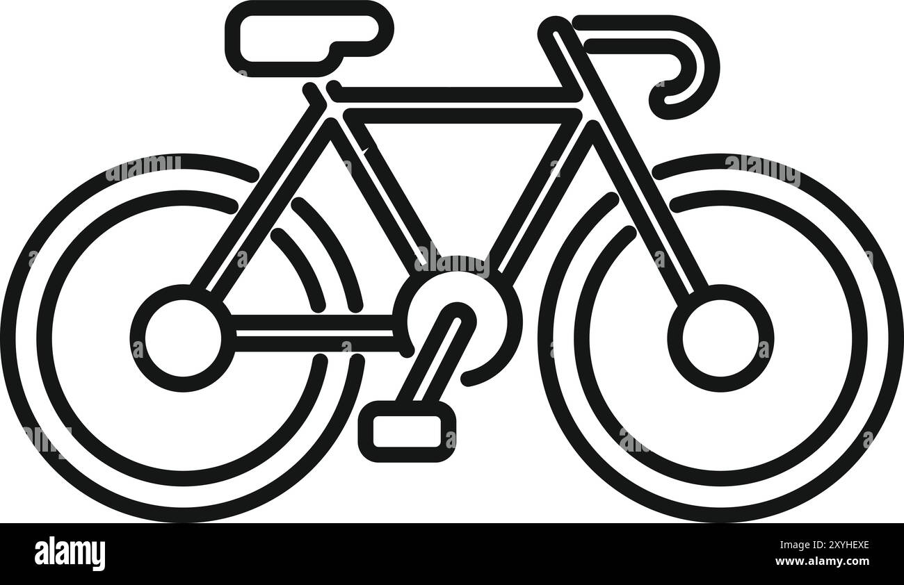 Simple black and white icon of a bicycle standing still, side view ...
