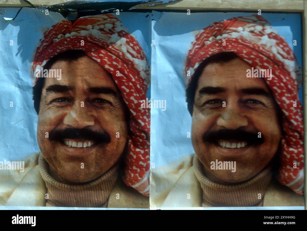 Saddam Hussein, president of Iraq, double image on a huge billboard in Baghdad, 1981 Stock Photo