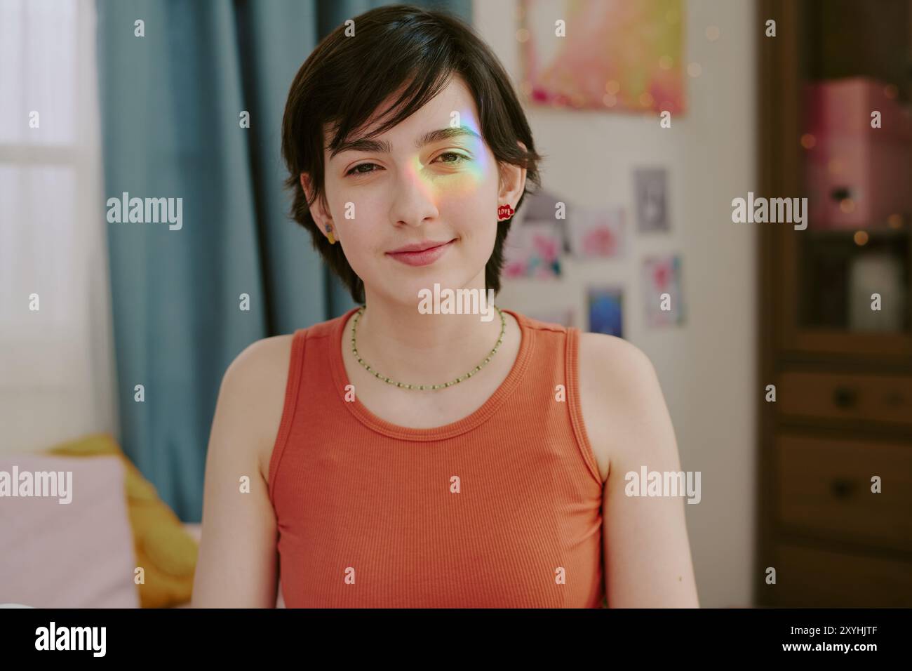 Woman in bright blue top hi-res stock photography and images - Alamy
