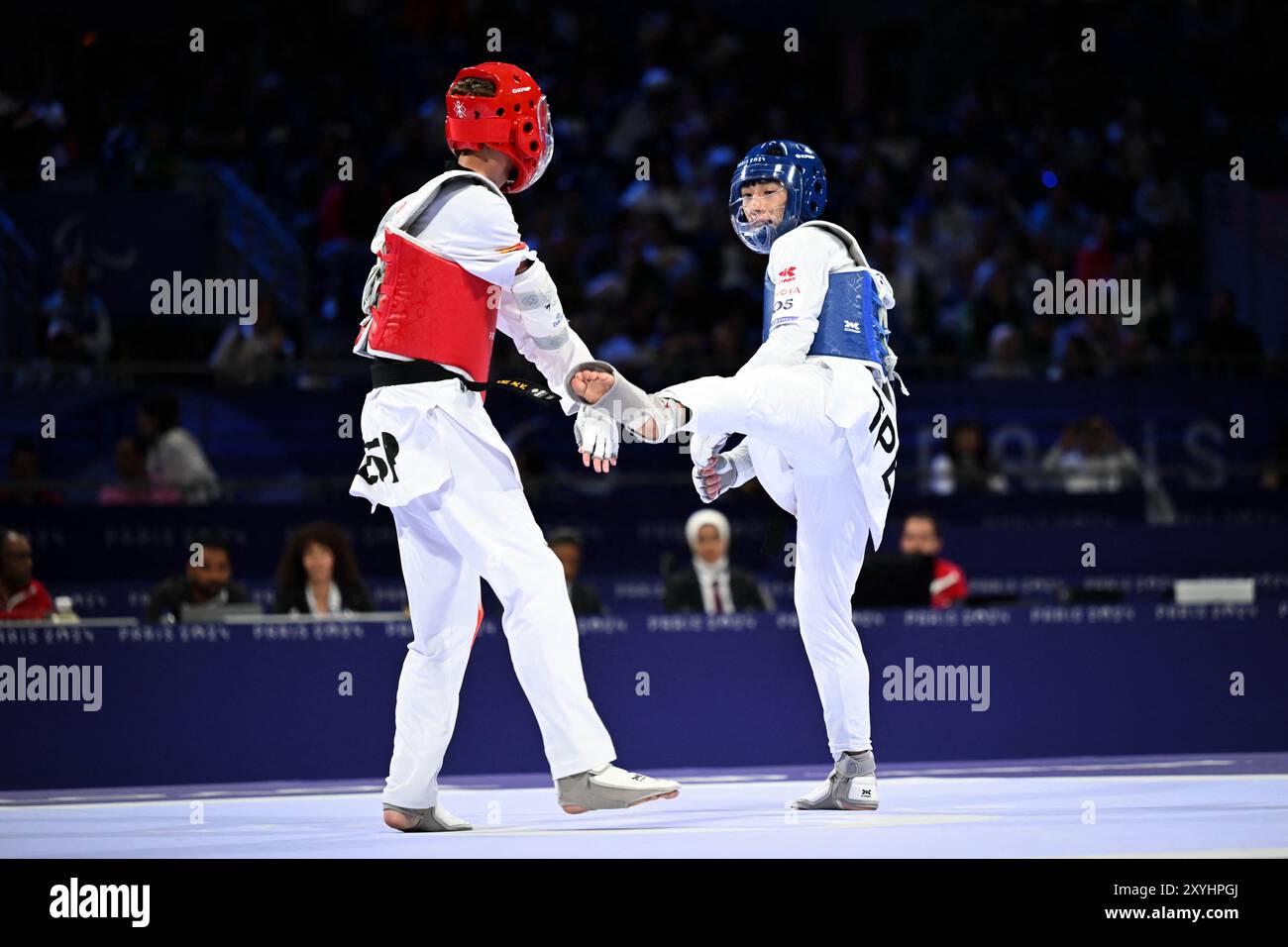 Paris, France. 29th Aug, 2024. Illustration of para-taekwondo athletes during bronze medal contest Para-Taekwondo -47 kg at the Grand Palais in Paris, France on August 29, 2024. Photo By Tomas Stevens/ABACAPRESS.COM Credit: Abaca Press/Alamy Live News Stock Photo